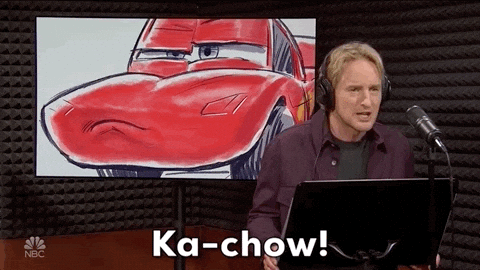 Owen Wilson In Recording Studio Lightning Mcqueen Kachow GIF