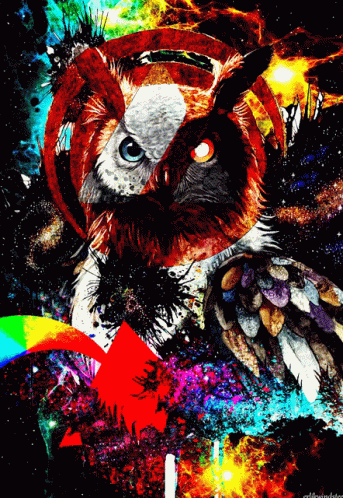 Owl Painting With Red Arrow Pointing Right