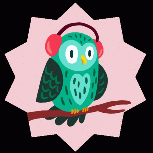 Owl Wearing Headphones on Tree Branch