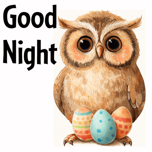 Owl With Easter Eggs Saying Good Night