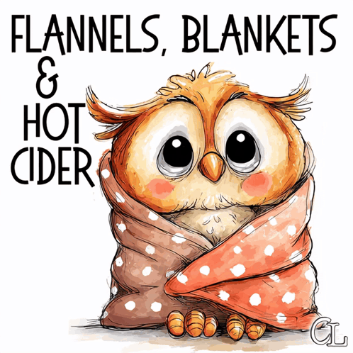 Owl Wrapped in Blanket Flannels Hot Cider