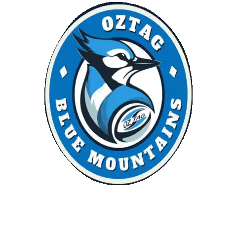Oztag Blue Mountains Logo with Blue Jay