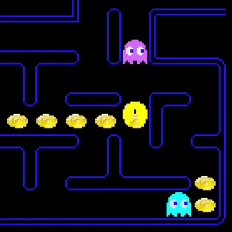 Pac Man Eating Yellow Coins GIF