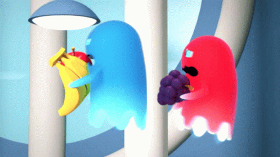 Pac Man Flying While Eating All Ghost GIF