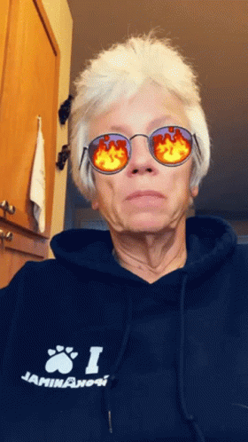 Old Lady Wearing Fire Sunglasses GIF