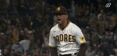 Padres Baseball Player Screaming in Front of Crowd