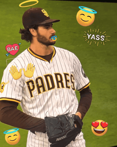 Padres Baseball Player Surrounded By Emojis Saying Bae GIF