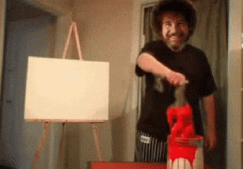 Paint Red Bob Ross Splash Canvas Edited GIF