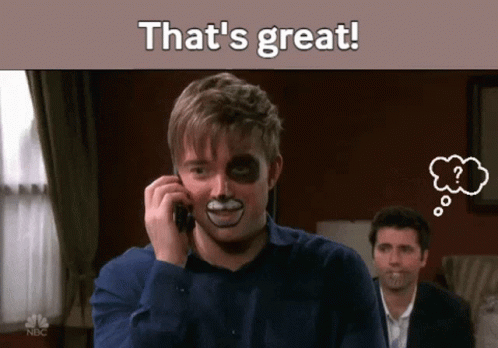 Painted Face Man on Phone Saying That's Great