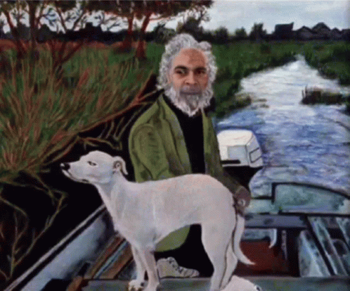 Painting of a Man and White Dog