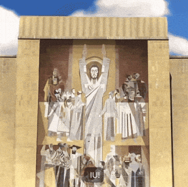 Painting of Jesus With Sign Saying IU