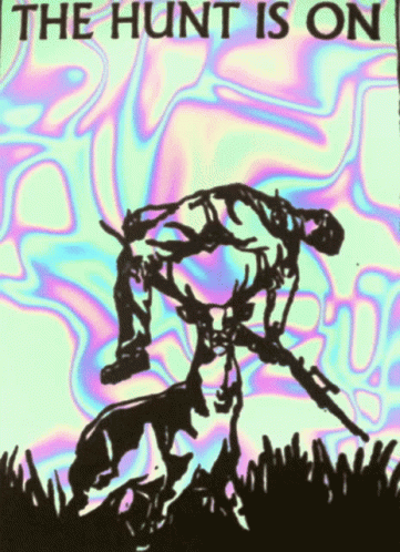 Painting of Man and Dog Saying The Hunt Is On