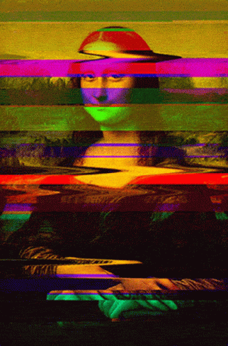 Painting of Woman's Face Surrounded by Colorful Lines
