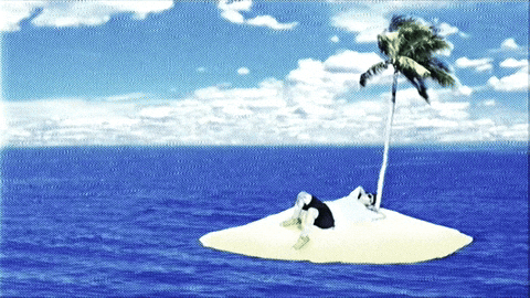 Palm Tree Standing In Small Island Cartoon GIF