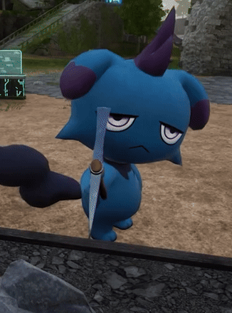 Palworld Blue Depresso Hitting Axe GIF