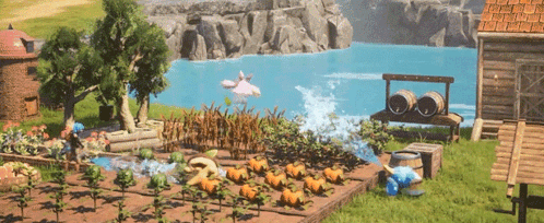 Palworld Spraying Water Gameplay GIF