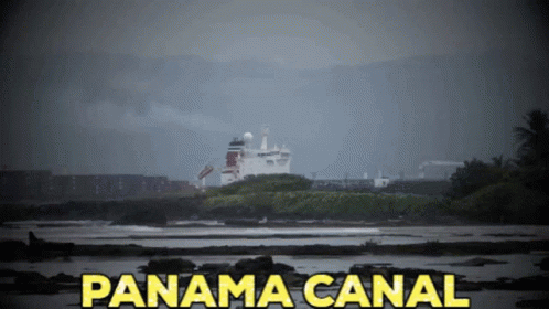 Panama Canal with Ship in Distance