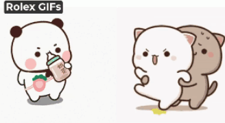 Panda And Cat Holding Milk Bottles GIF