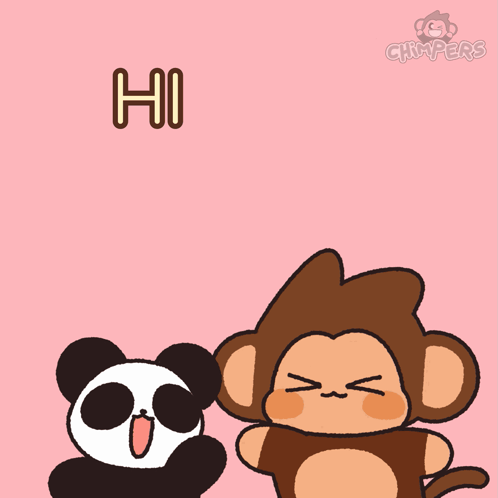 Panda and Monkey Standing Together Monkey Waving