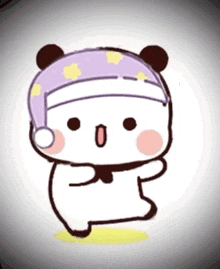 Panda Bear Dancing in Purple Hat