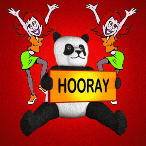 Panda Bear Holding Hooray Sign