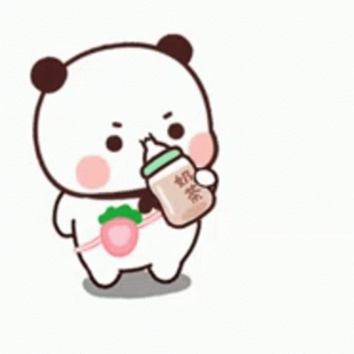 Panda Bear Holding Milk And Strawberry GIF