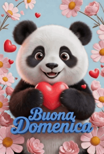 Panda Bear Holding Red Heart Buona Domenica GIF