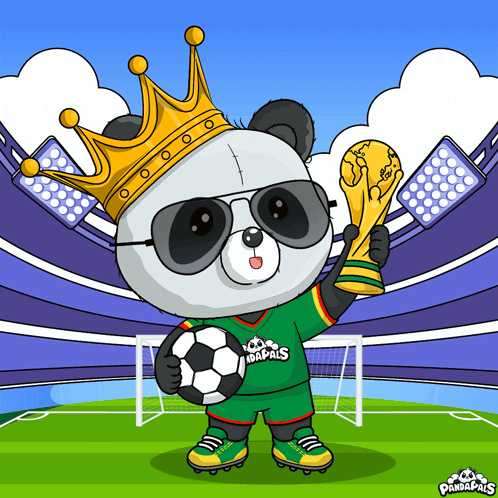 Panda Bear Holding Soccer Ball And Trophy GIF