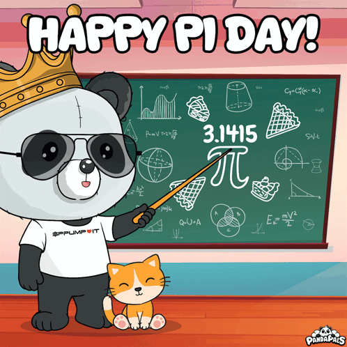 Panda Bear Holding Stick by Pi Day Blackboard