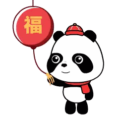 Panda Bear in Red Hat Next to Chinese Banner
