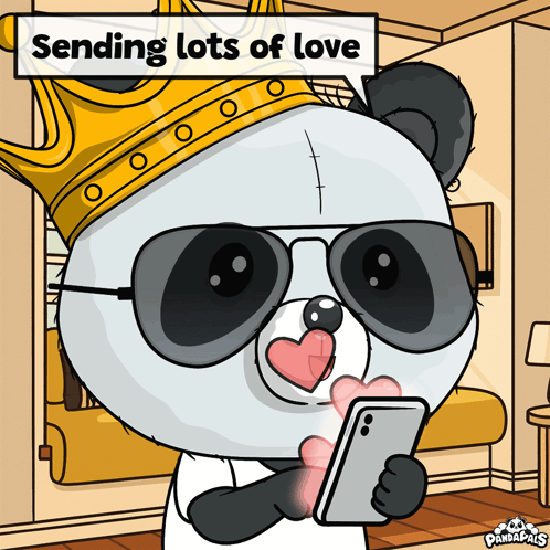 Panda Bear in Sunglasses and Crown Holding Cell Phone