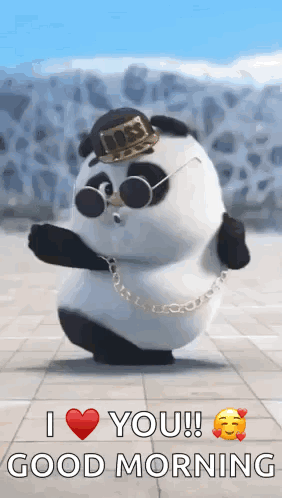 Panda Bear In Sunglasses And Hat Dancing Saying I Love You GIF
