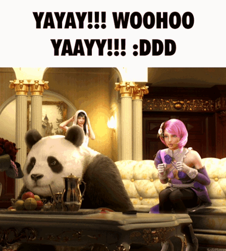 Panda Bear Lying Next to Woman