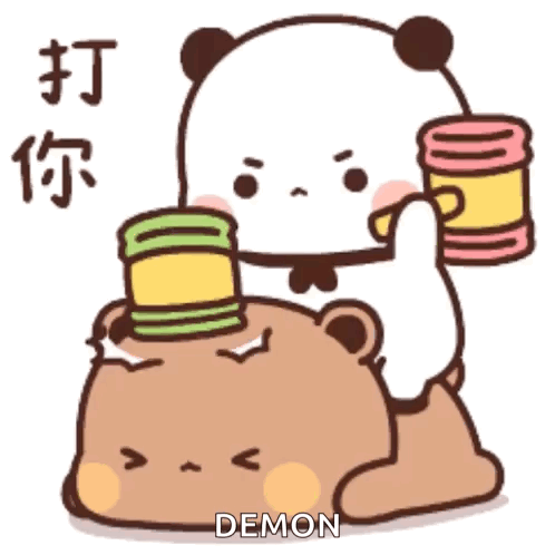 Panda Bear Sitting On Bear's Head Holding Soda GIF