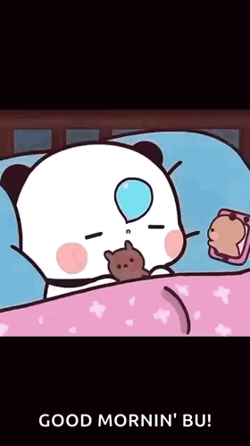 Panda Bear Sleeping in Bed With Teddy Bear and Balloon in Eye