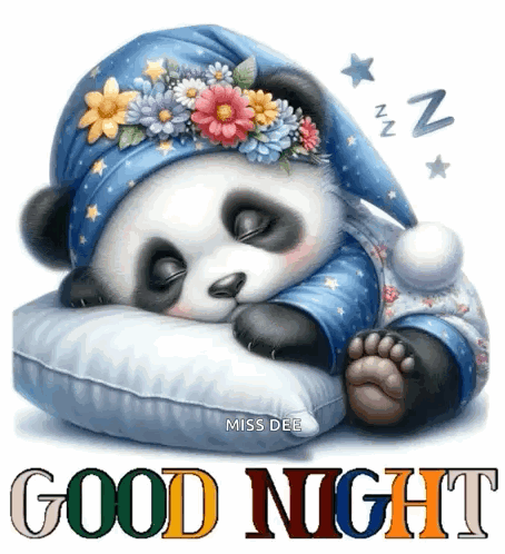 Panda Bear Sleeping On Pillow Saying Good Night GIF