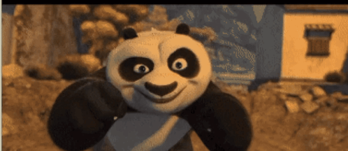 Panda Bear Smiling in Front of House