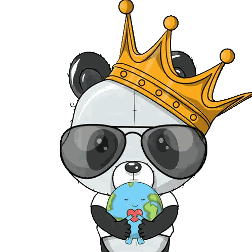 Panda Bear Wearing Sunglasses and Crown Holding Globe