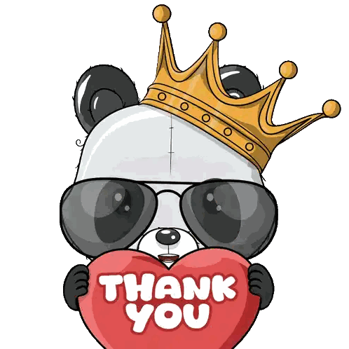 Panda Bear Wearing Sunglasses and Crown Holding Thank You Heart