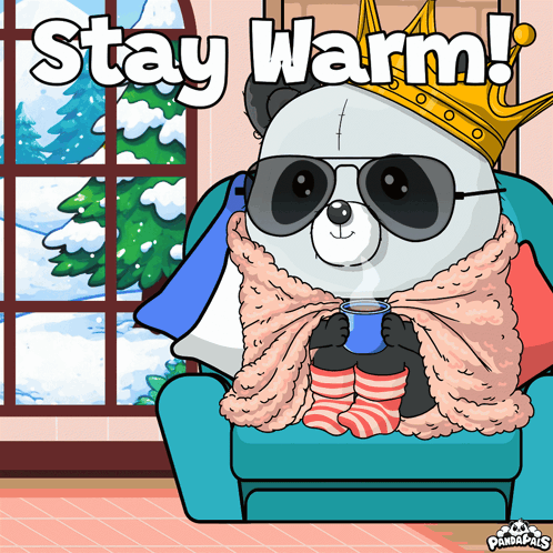 Panda Bear Wearing Sunglasses and Crown Sitting With Coffee