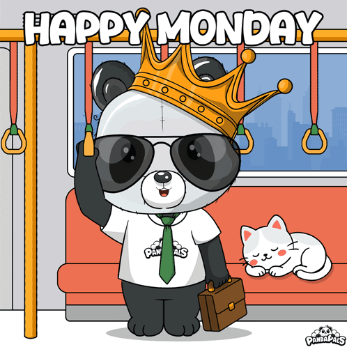 Panda Bear With Crown and Briefcase Saying Happy Monday
