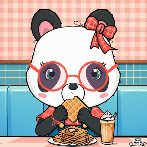 Panda Bear With Glasses Eating Waffles