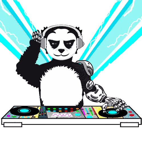 Panda Bear with Headphones and Robot Arm DJ