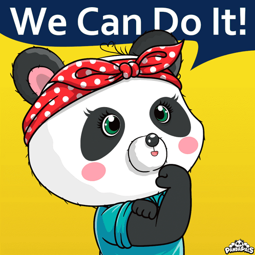 Panda Bear with Red Polka Dot Headband We Can Do It