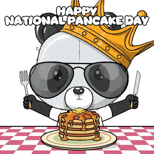 Panda Bear with Sunglasses and Crown Holding Knife and Fork