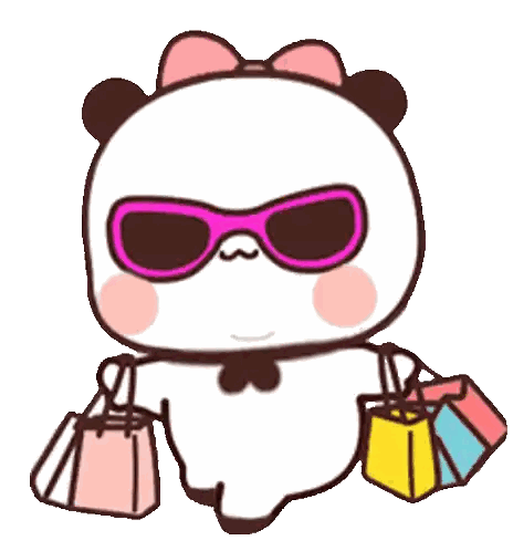 Panda Bear with Sunglasses and Pink Bow Holding Shopping Bags