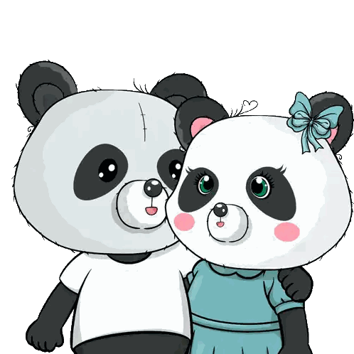 Panda Bears Hugging One in Blue Dress