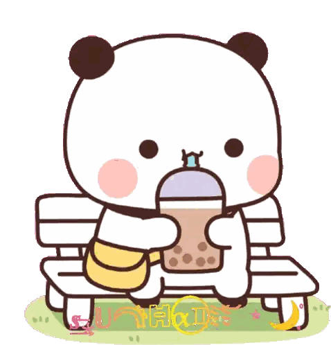 Panda Drinking on Bench
