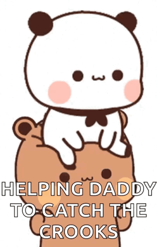 Panda Holding Baby Bear Helping Daddy Catch Crooks GIF