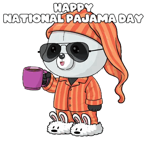 Panda Holding Coffee Happy Pajama Day